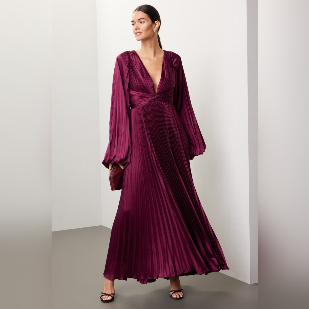 leena For Mac Duggal Plum Pleated Gown - Size 2